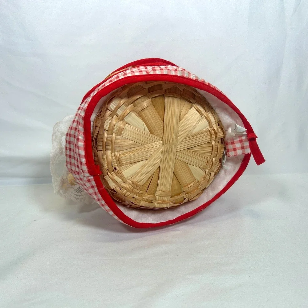 Vintage Goose Bread Basket Bun Warmer Cottage Gingham Plaid Red Country Kitchen